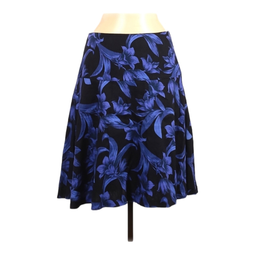 Ann Taylor Lilac & Black Floral A-Line Skirt 6